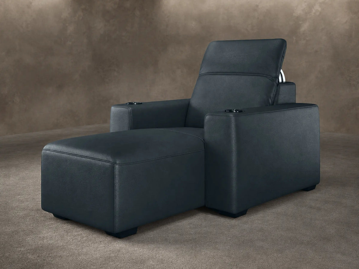 Kensington reclining cinema daybed in Harbour Slate Dakota leather