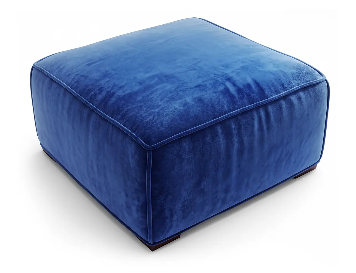 Mayfair 800mm square pouffe in blue velvet