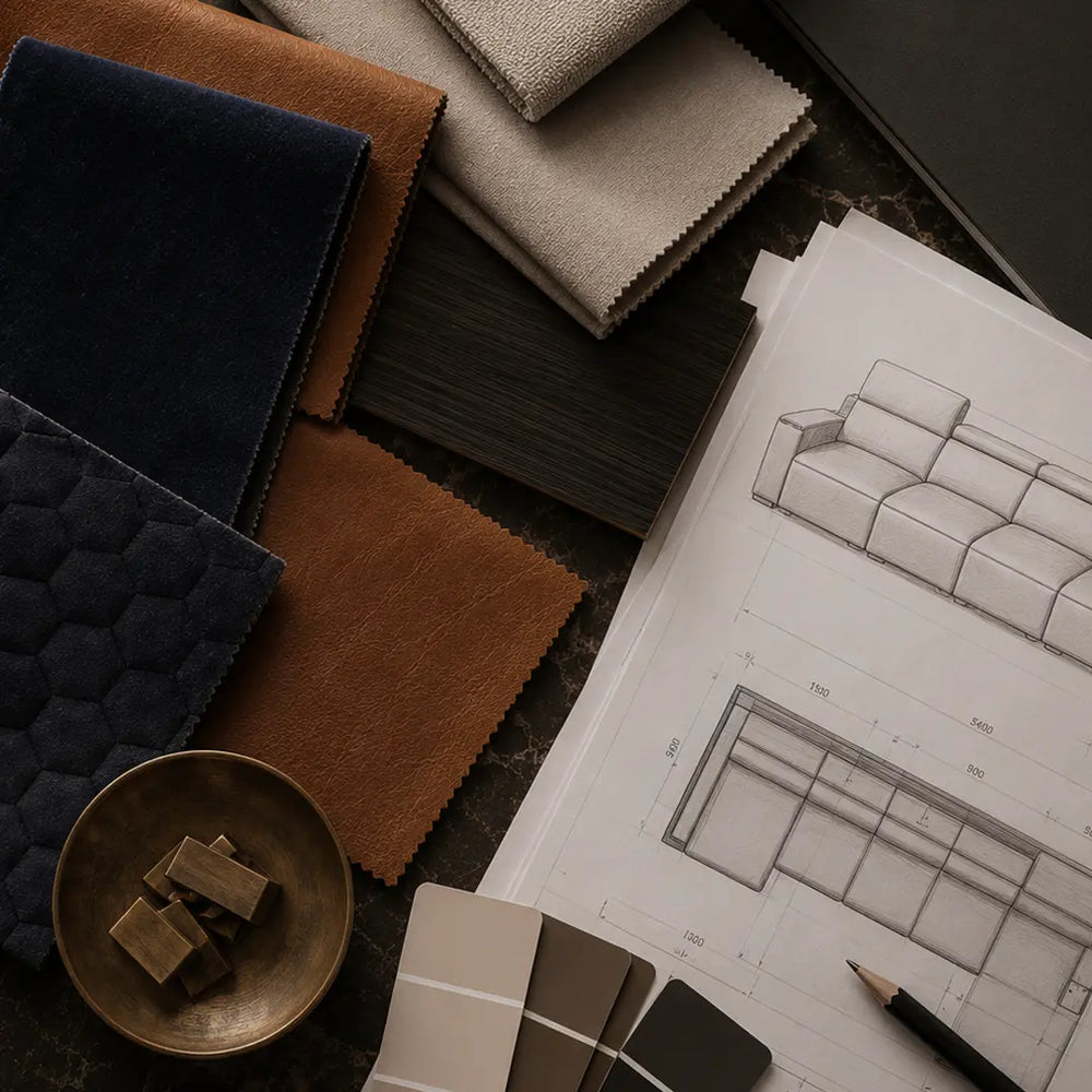 Cinema Deco bespoke home cinema seating design with fabric and leather samples, finishes and custom seating plans