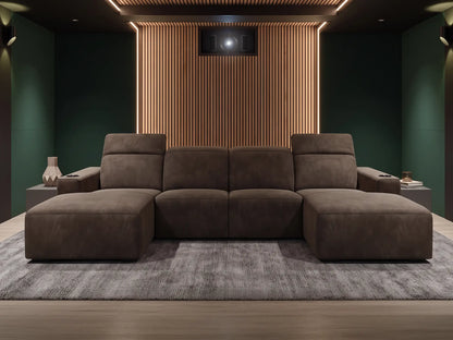 Kensington reclining cinema four seat sofa with twin chaise in Dark Chocolate velvet