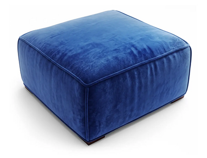 Mayfair 800mm square pouffe in blue velvet